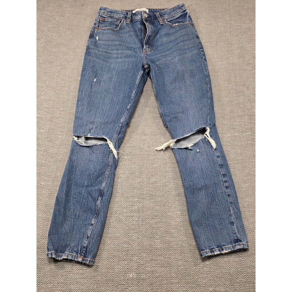Abercrombie & Fitch Women's Skinny Jeans in Medium Blue with Knee Rips